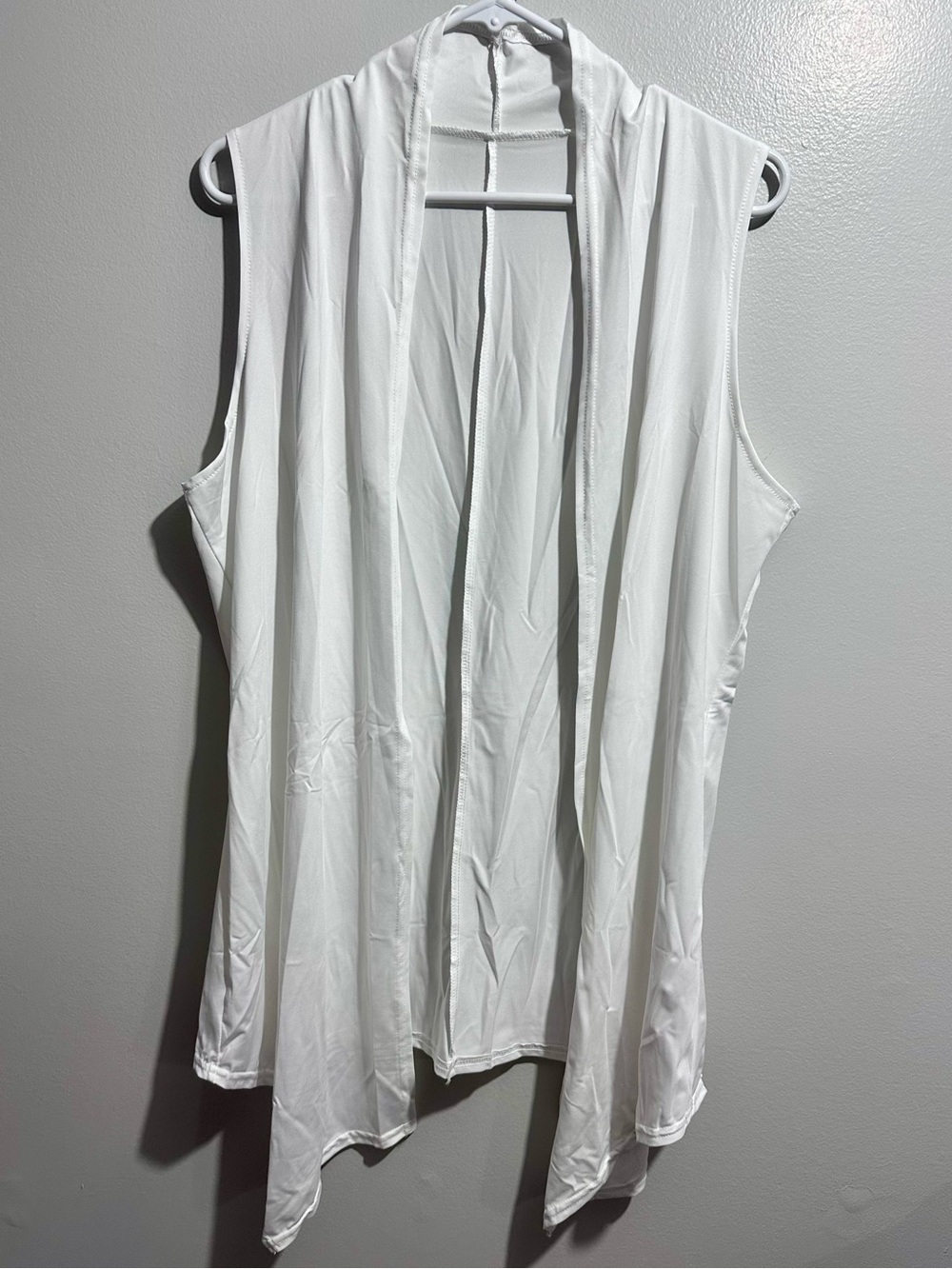 Sleeveless White Draped Open-Front Tunic Vest Size L (1435)